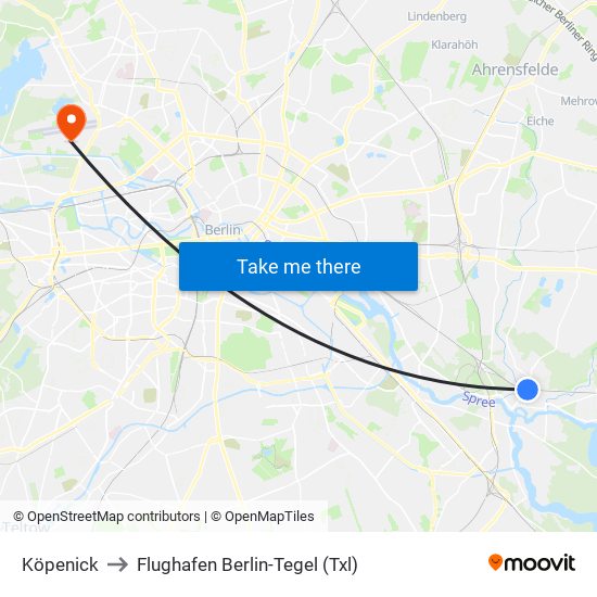 Köpenick to Flughafen Berlin-Tegel (Txl) map