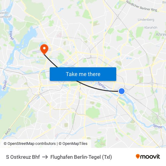 S Ostkreuz Bhf to Flughafen Berlin-Tegel (Txl) map