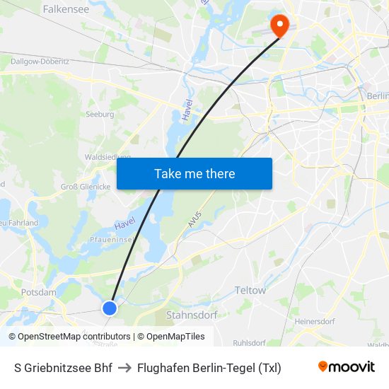 S Griebnitzsee Bhf to Flughafen Berlin-Tegel (Txl) map