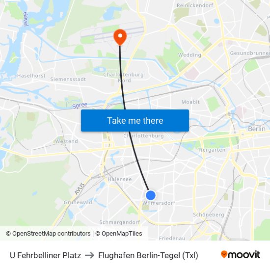 U Fehrbelliner Platz to Flughafen Berlin-Tegel (Txl) map