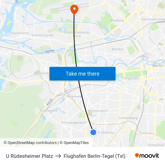 U Rüdesheimer Platz to Flughafen Berlin-Tegel (Txl) map