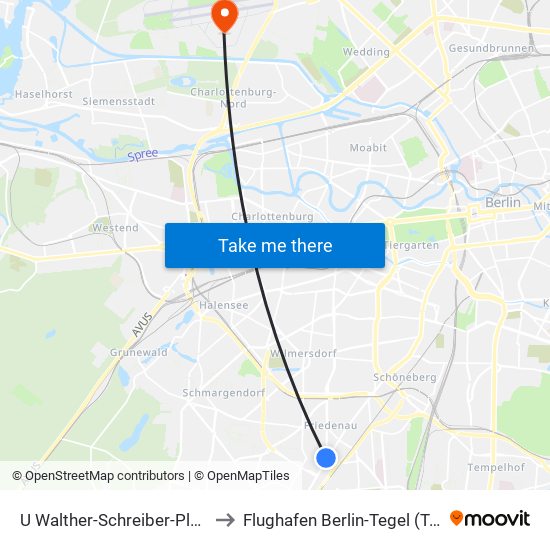 U Walther-Schreiber-Platz to Flughafen Berlin-Tegel (Txl) map