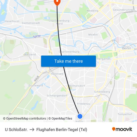 U Schloßstr. to Flughafen Berlin-Tegel (Txl) map