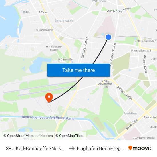 S+U Karl-Bonhoeffer-Nervenklinik to Flughafen Berlin-Tegel (Txl) map