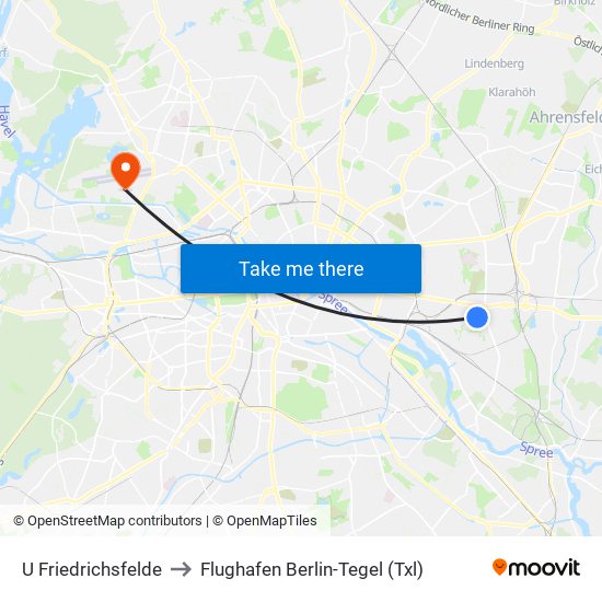 U Friedrichsfelde to Flughafen Berlin-Tegel (Txl) map