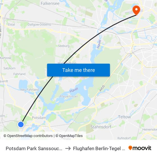 Potsdam Park Sanssouci Bhf to Flughafen Berlin-Tegel (Txl) map