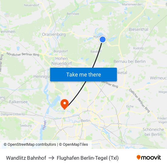 Wandlitz Bahnhof to Flughafen Berlin-Tegel (Txl) map