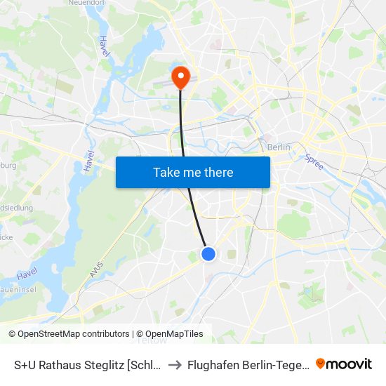 S+U Rathaus Steglitz [Schloßstr.] to Flughafen Berlin-Tegel (Txl) map