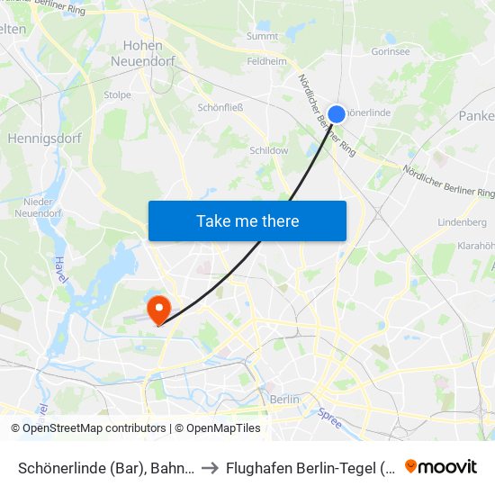 Schönerlinde (Bar), Bahnhof to Flughafen Berlin-Tegel (Txl) map