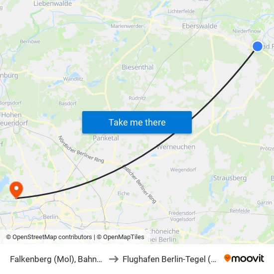 Falkenberg (Mol), Bahnhof to Flughafen Berlin-Tegel (Txl) map