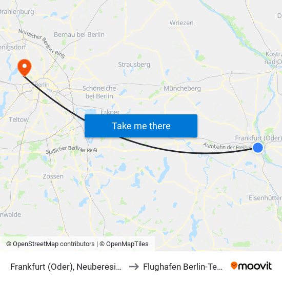 Frankfurt (Oder), Neuberesinchen Bhf to Flughafen Berlin-Tegel (Txl) map