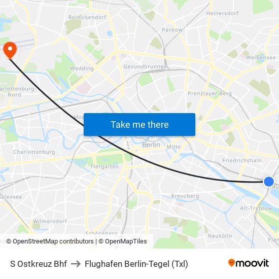 S Ostkreuz Bhf to Flughafen Berlin-Tegel (Txl) map