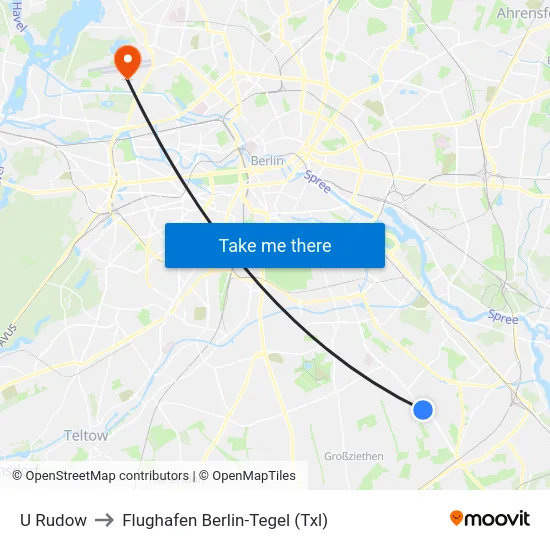 U Rudow to Flughafen Berlin-Tegel (Txl) map