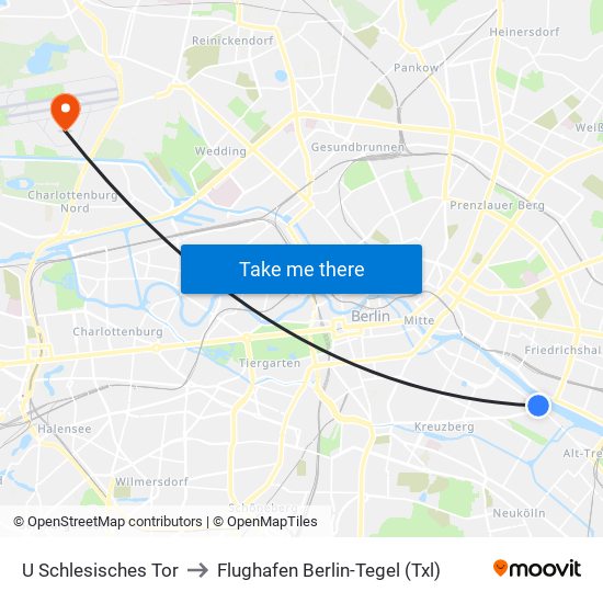 U Schlesisches Tor to Flughafen Berlin-Tegel (Txl) map