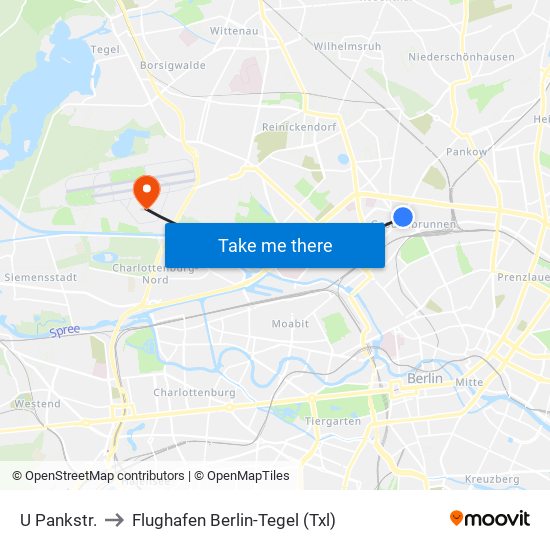 U Pankstr. to Flughafen Berlin-Tegel (Txl) map