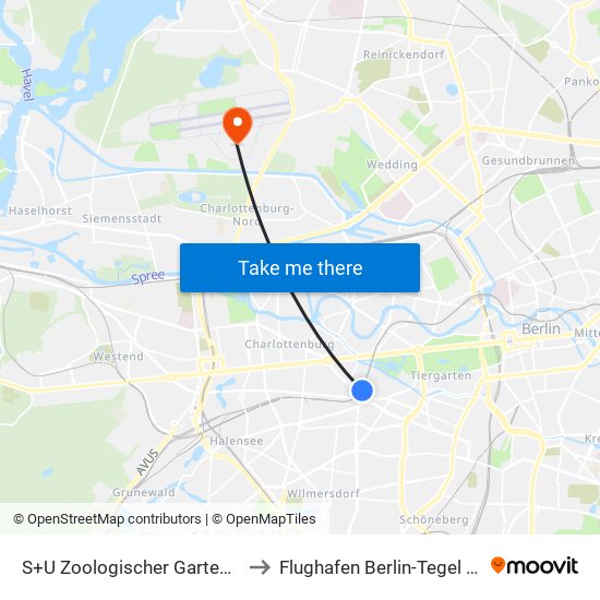 S+U Zoologischer Garten Bhf to Flughafen Berlin-Tegel (Txl) map