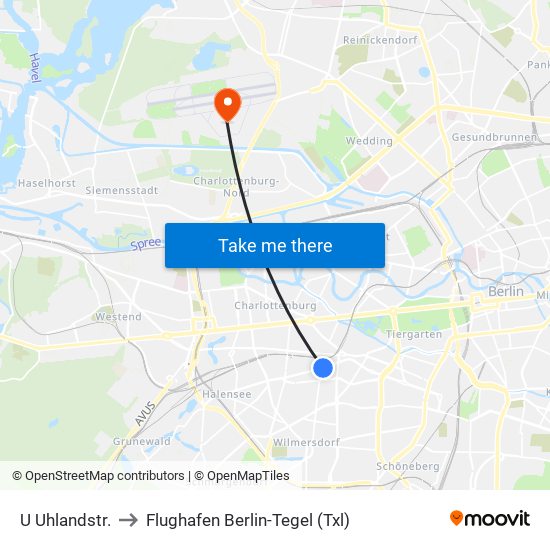 U Uhlandstr. to Flughafen Berlin-Tegel (Txl) map