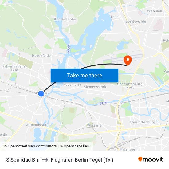 S Spandau Bhf to Flughafen Berlin-Tegel (Txl) map