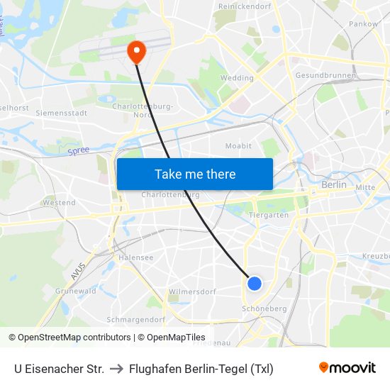 U Eisenacher Str. to Flughafen Berlin-Tegel (Txl) map