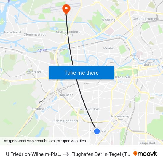 U Friedrich-Wilhelm-Platz to Flughafen Berlin-Tegel (Txl) map