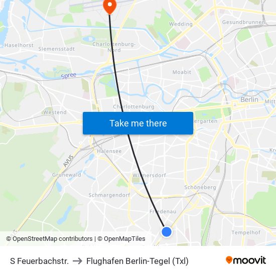 S Feuerbachstr. to Flughafen Berlin-Tegel (Txl) map