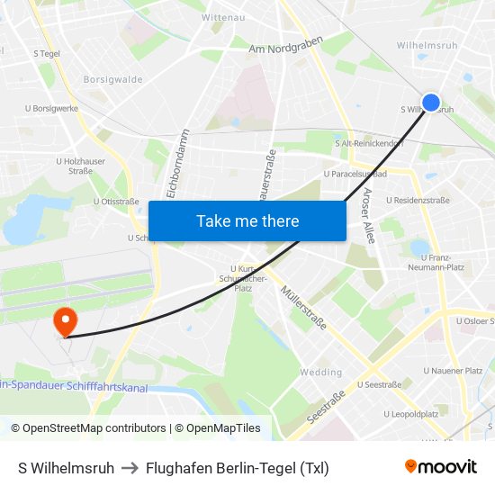 S Wilhelmsruh to Flughafen Berlin-Tegel (Txl) map