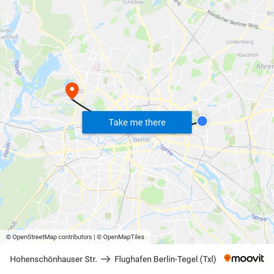 Hohenschönhauser Str. to Flughafen Berlin-Tegel (Txl) map