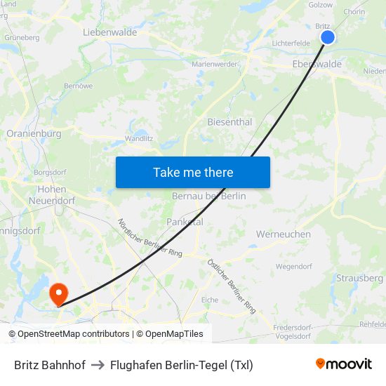 Britz Bahnhof to Flughafen Berlin-Tegel (Txl) map