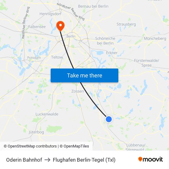 Oderin Bahnhof to Flughafen Berlin-Tegel (Txl) map