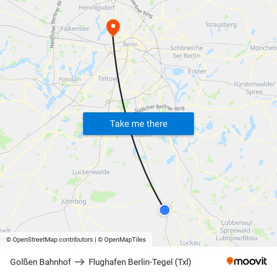 Golßen Bahnhof to Flughafen Berlin-Tegel (Txl) map