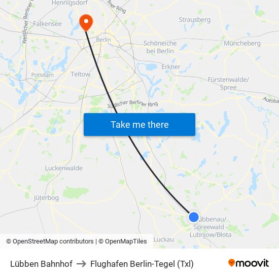 Lübben Bahnhof to Flughafen Berlin-Tegel (Txl) map