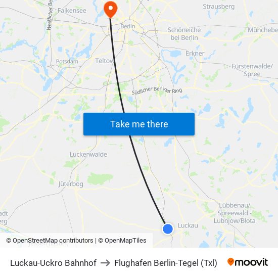 Luckau-Uckro Bahnhof to Flughafen Berlin-Tegel (Txl) map