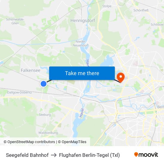 Seegefeld Bahnhof to Flughafen Berlin-Tegel (Txl) map