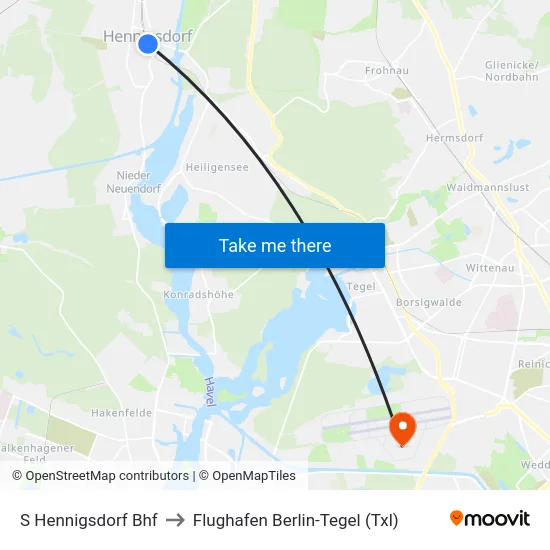 S Hennigsdorf Bhf to Flughafen Berlin-Tegel (Txl) map