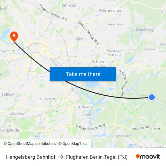 Hangelsberg Bahnhof to Flughafen Berlin-Tegel (Txl) map