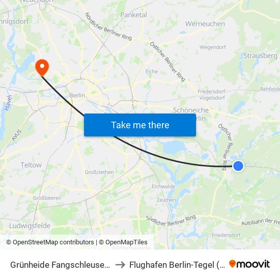 Grünheide Fangschleuse Bhf to Flughafen Berlin-Tegel (Txl) map
