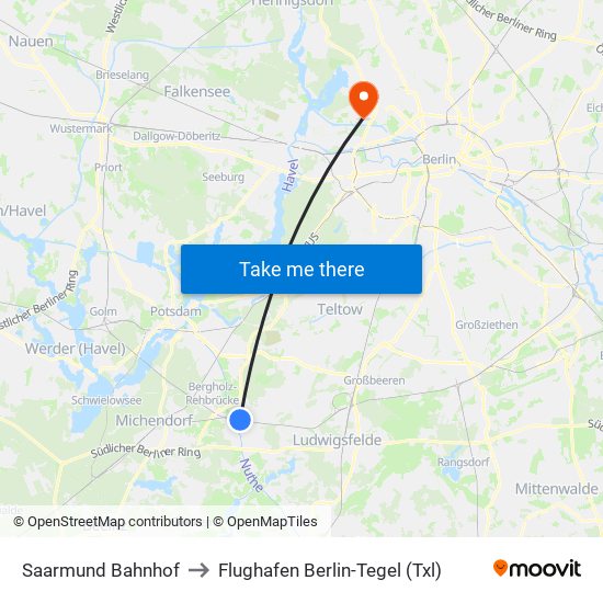 Saarmund Bahnhof to Flughafen Berlin-Tegel (Txl) map