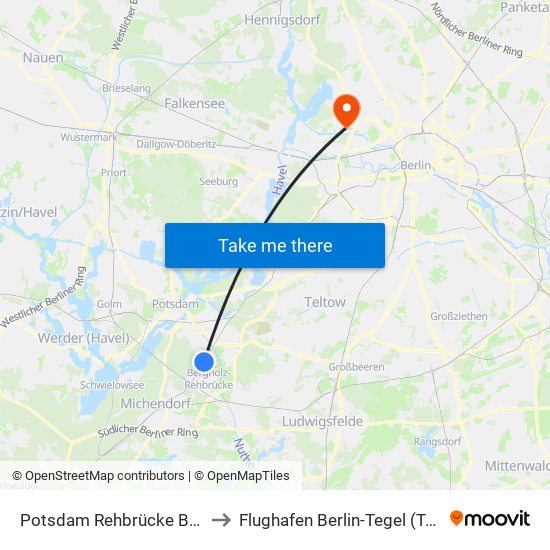 Potsdam Rehbrücke Bhf to Flughafen Berlin-Tegel (Txl) map