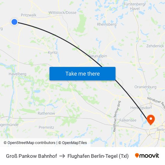 Groß Pankow Bahnhof to Flughafen Berlin-Tegel (Txl) map