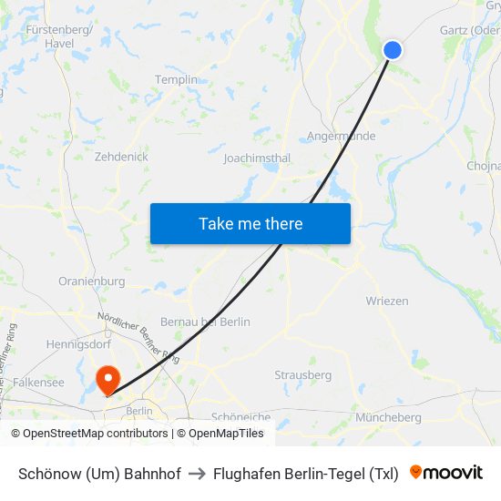 Schönow (Um) Bahnhof to Flughafen Berlin-Tegel (Txl) map