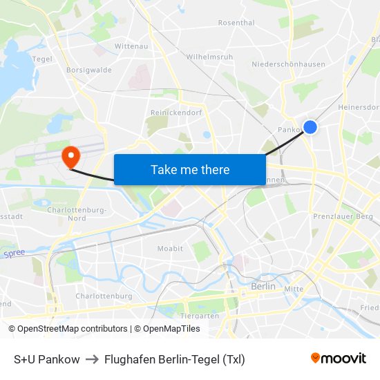 S+U Pankow to Flughafen Berlin-Tegel (Txl) map