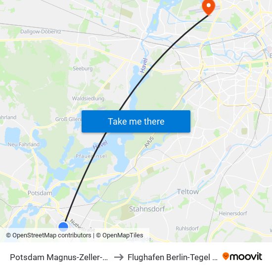 Potsdam Magnus-Zeller-Platz to Flughafen Berlin-Tegel (Txl) map