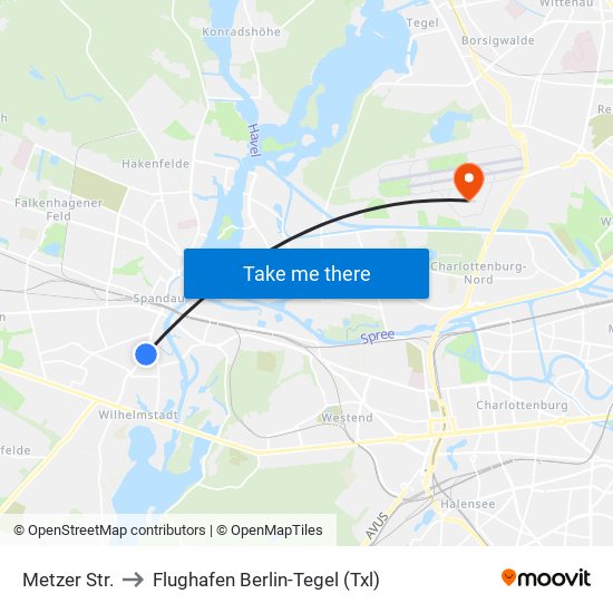 Metzer Str. to Flughafen Berlin-Tegel (Txl) map