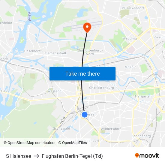 S Halensee to Flughafen Berlin-Tegel (Txl) map