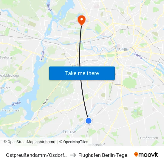 Ostpreußendamm/Osdorfer Str. to Flughafen Berlin-Tegel (Txl) map