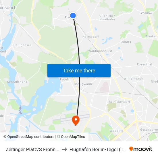 Zeltinger Platz/S Frohnau to Flughafen Berlin-Tegel (Txl) map