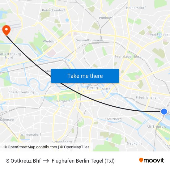 S Ostkreuz Bhf to Flughafen Berlin-Tegel (Txl) map