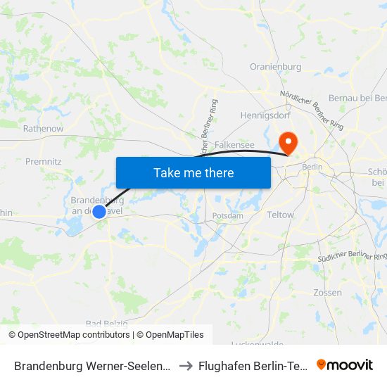 Brandenburg Werner-Seelenbinder-Str. to Flughafen Berlin-Tegel (Txl) map