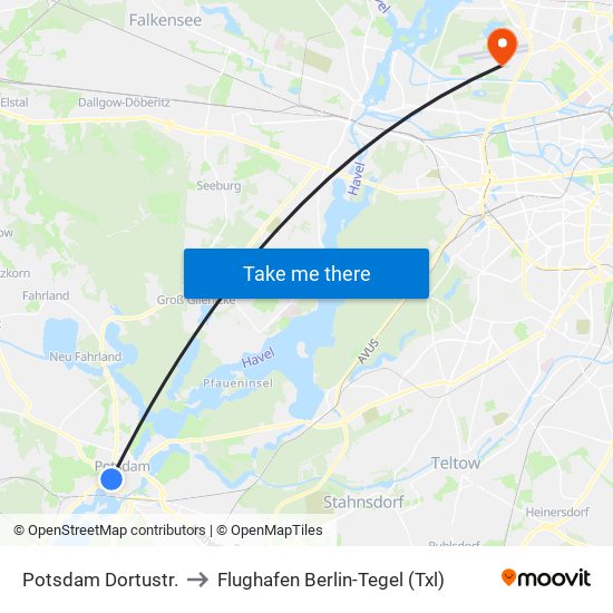 Potsdam Dortustr. to Flughafen Berlin-Tegel (Txl) map