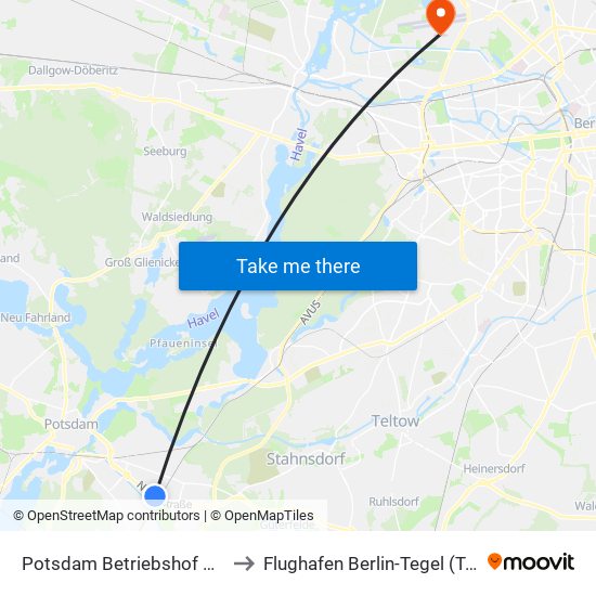 Potsdam Betriebshof Vip to Flughafen Berlin-Tegel (Txl) map